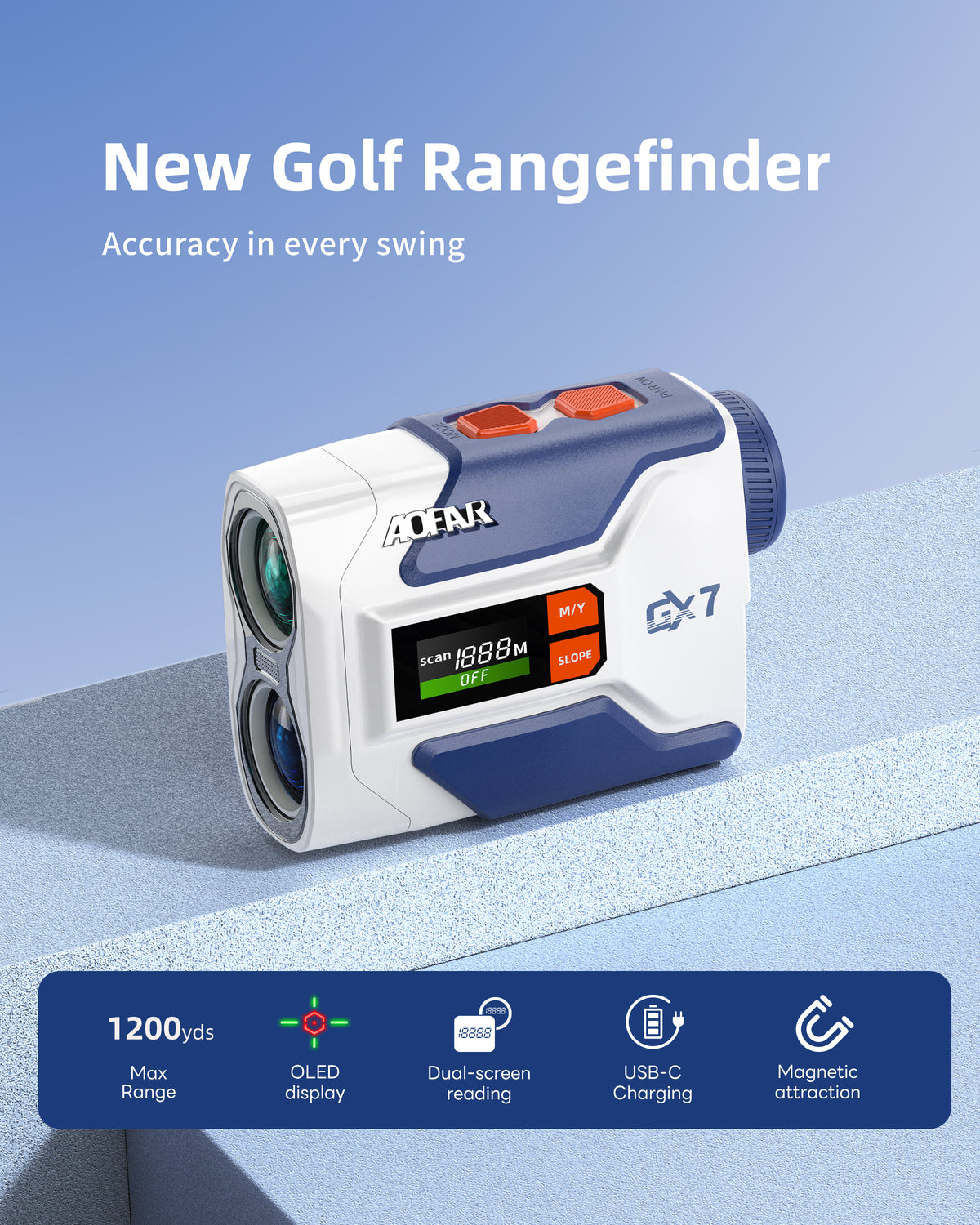 GX7 Golf Rangefinder 1200 Yards Charging model with OLED Display