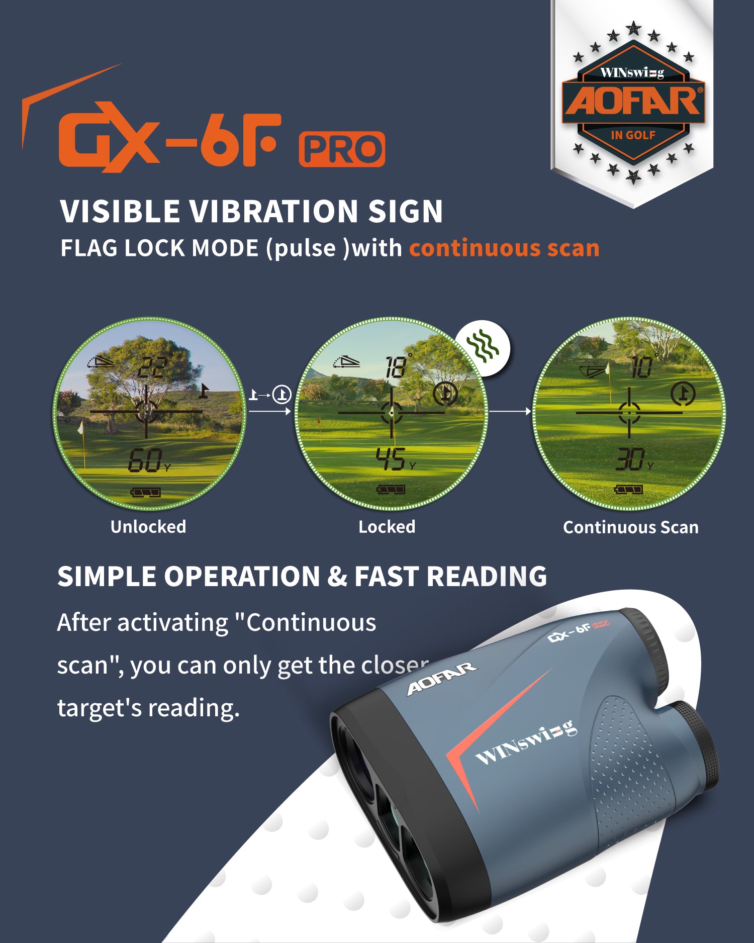 AOFAR GX-6F PRO Golf Rangefinder | Slope Mode with Flag-Lock and
