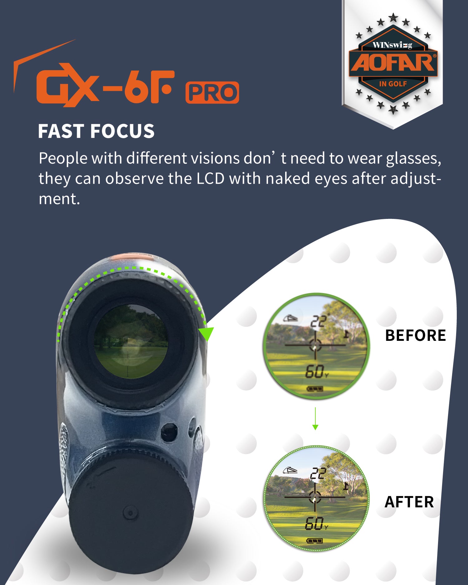 AOFAR GX-6F PRO Golf Rangefinder | Slope Mode with Flag-Lock and