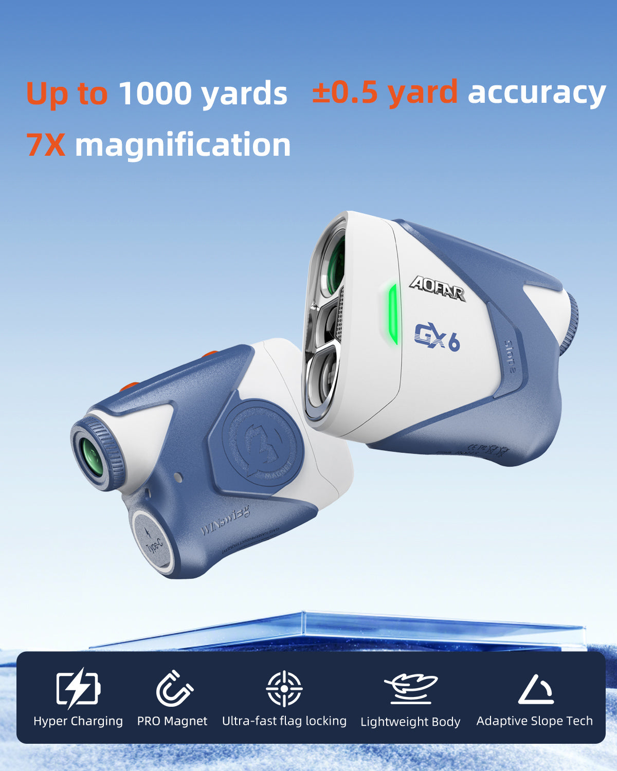 AOFAR GX6 ゴルフ用距離計 1000ヤード AOFAR GX6 Golf Rangefinder | 1000 Yards | Slope Switch | 7X