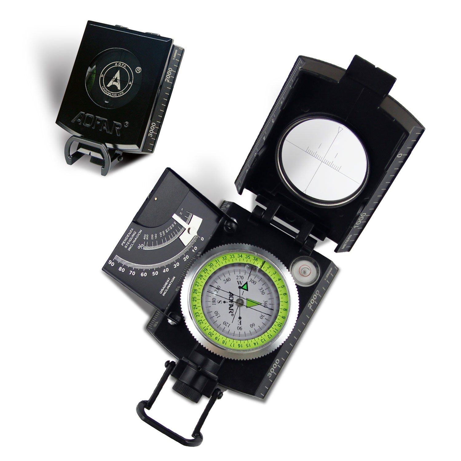 Militärkompassvisier AOFAR AF-4074 mit multifunktionalen, fluoreszierenden, Wasserdichten und stoßfesten Funktionen für Camping, Wandern und Jagen Militärkompassvisier AOFAR AF-4074 mit multifunktionalen, fluoreszierenden, Wasserdichten und stoßfesten Funktionen für Camping, Wandern und Jagen