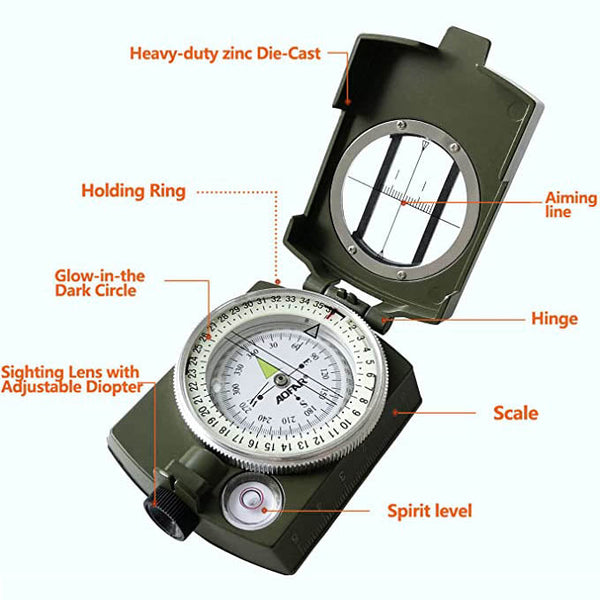 AOFAR Military Compass Lensatic Sighting Navigation, Waterproof and ...